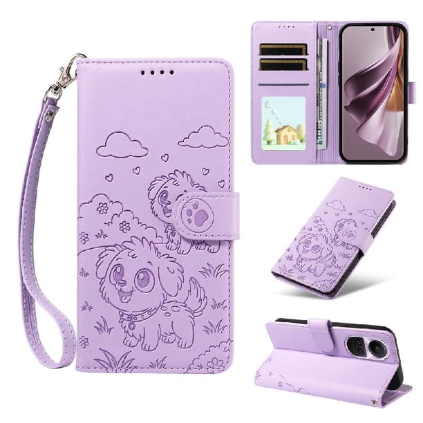 Funda Billetera FOXDOCK Compatible con OPPO Reno 10 Pro 5G, Diseño Perrito Tierno, Ranuras para Tarjetas y Soporte Plegable
