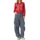 thumbnail image 2 of INSPIRE CHIC Chaqueta con puños acanalados para mujer, sudadera con capucha, chaqueta bomber de malla, talla L, rojo, 2 of 6
