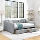 thumbnail image 1 of Queen Size Daybed with Two Drawers Trundle Upholstered Sofa Bed, with Vertical Stripes Linen Fabric, Grey (86.5"x65"x30"), 1 of 3