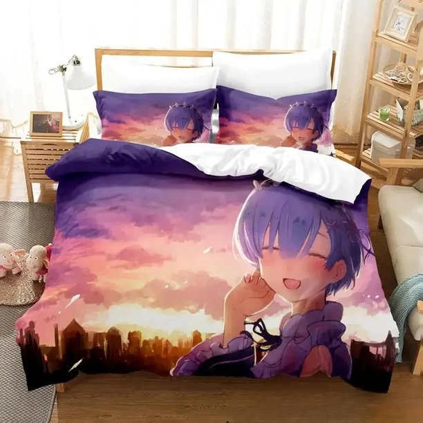 Re Zero Rem Ram Emilia Bedding Set Duvet Cover Bed Set Quilt Cover Pillowcase Comforter Size Boys Adult Bed Sheets