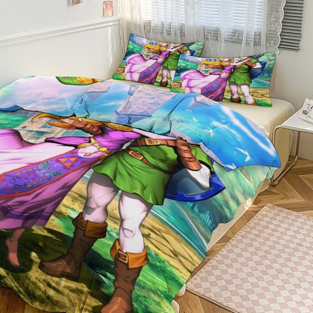 The Legend of Zelda Print Bedding Set Pattern Duvet Cove Set 3 Pieces 1 Quilt Cover And 2 Pillowcases for Women Men Teens