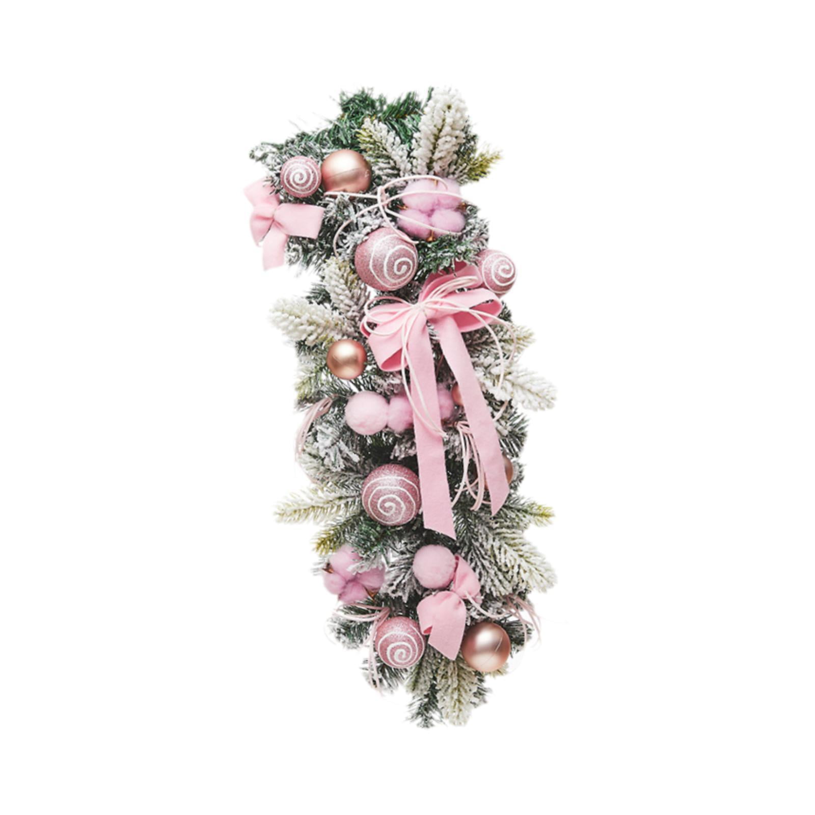 Magideal - Guirnalda Navideña Para Escaleras, Guirnalda Navideña, Con Luces, Adorno Artificial Decorativo, Guirnalda En Forma De Lágrima Para Puerta Y Exterior Rosa