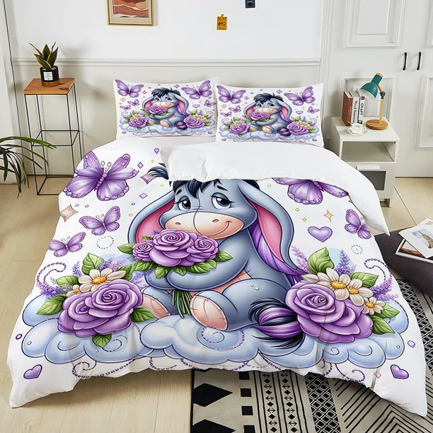 Winnie The Pooh Eeyore Printed Bedding Set 3PC 1 Duvet Cover 2 Pillowcases Adult and Children Warm Soft Bedding Set Luxury Gift