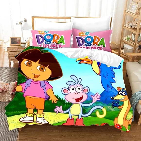 Cartoons DORA EXPLORER Bedding Set Kawaii Girl Bed Set Adult Kid Bedroom Duvet Cover Sets Bed Sheets