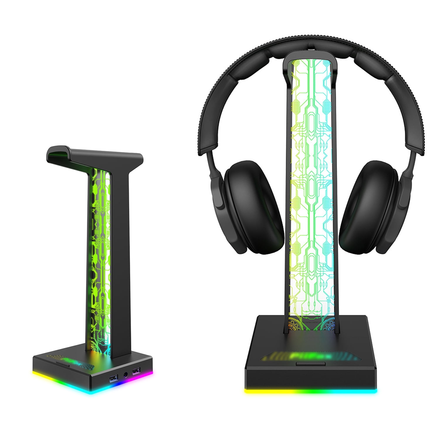 Genérico - Soporte Para Auriculares De Consola De Juegos Con Hub Usb, Puerto De Audio De 3.5 Mm, Base De Luz Rgb Ajustable, Accesorios