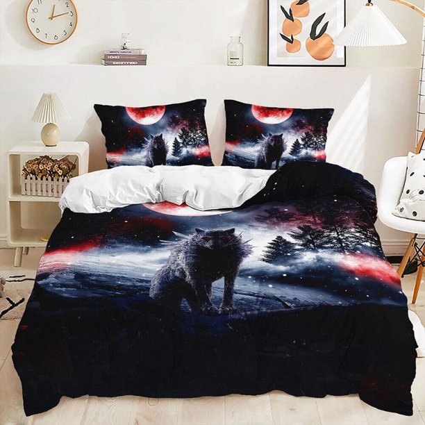 Interstellar Wolf Family Quilt Duvet Cover Set Children Queen Bedroom Decor3-Piece Bedding Set