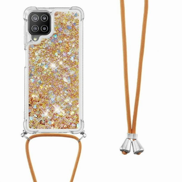 Funda FOXDOCK para Samsung Galaxy A22 4G con Cuerda Ajustable, Brillo Líquido, Protección Antigolpes y Lente – Ideal para Regalo