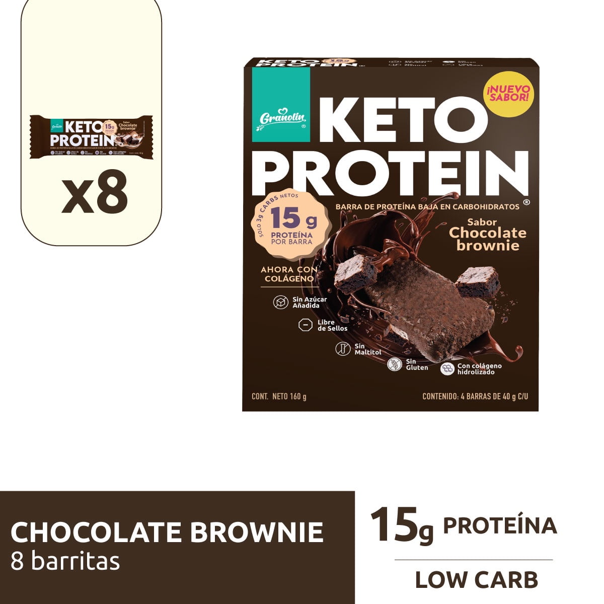 Granolín - Keto Protein Pack 8 Barritas Sabor Chocolate Brownie