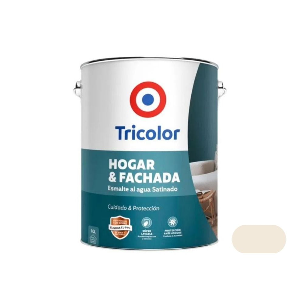 Tricolor - Esmalte Al Agua Satinado Hogar Y Fachada 1gln Blanco Nacar