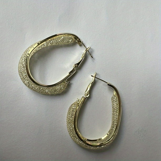 Silvery Plating Mesh Twisted Hoop Earrings Inlaid Shiny Zircon Ear Piercing Jewelry For Women