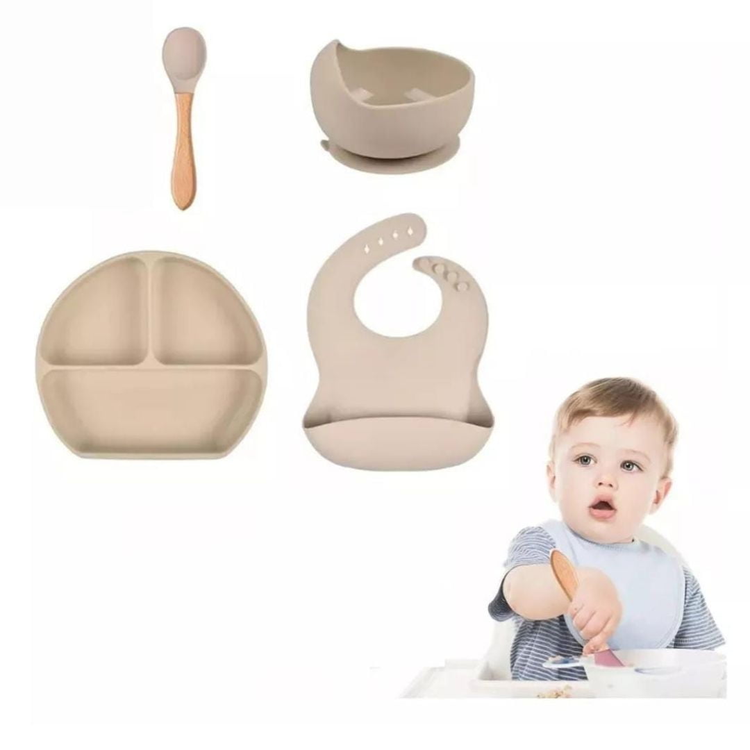 Oem - Set Vajilla De Alimentación Para Bebe Silicona Beige
