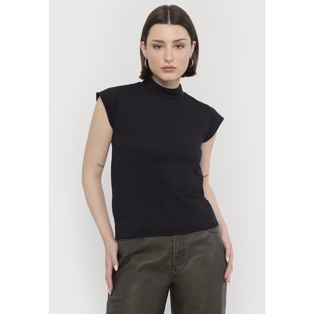 Polera Mujer Cuello Mock Negro Corona