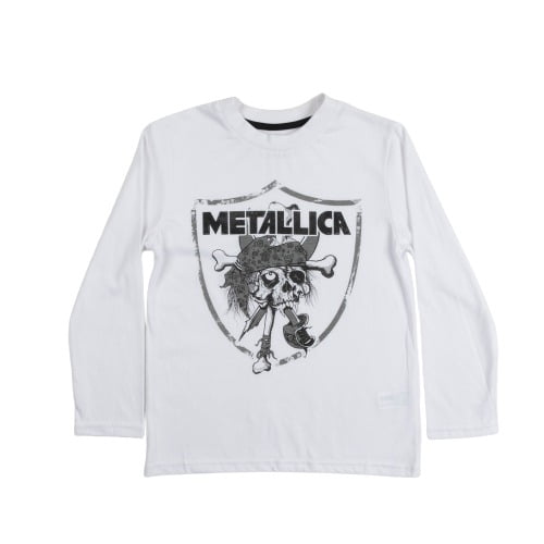 Polera Manga Larga Niño Calavera Blanco Metallica