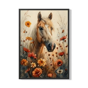 Creango - Cuadro Poster Enmarcado Caballo Paisaje Floral Decorativo
