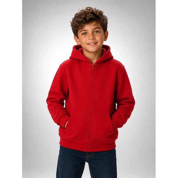 Poleron Con Cierre De Niños 340g Canguro Basico 70/30 Casual 4 Rojo Lisa