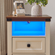 thumbnail image 3 of Farmhouse Side Table with Charging Station, Antique Nightstands with Drawers, Bedside Table with Open Shelf for Bedroom, White, 3 of 3