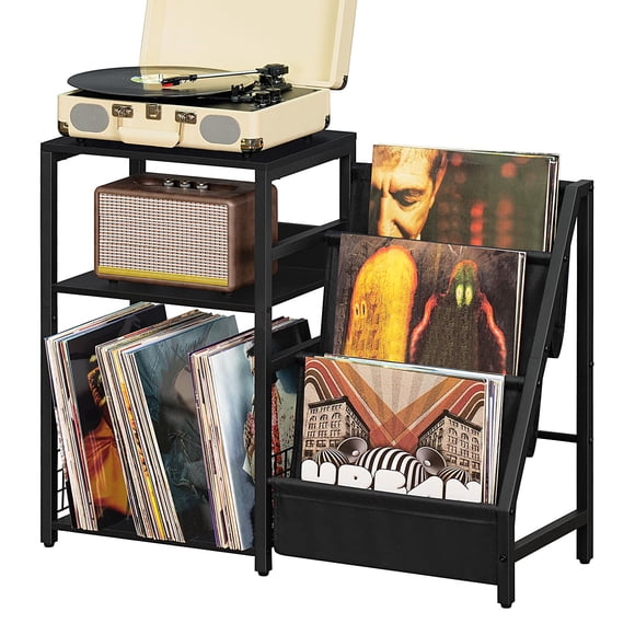 Soporte para tocadiscos LELELINKY negro con almacenamiento de vinilo para 150 álbumes