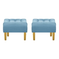 Bodevir - Set Pouf Wood 1C Felpa 01 Azul Petroleo