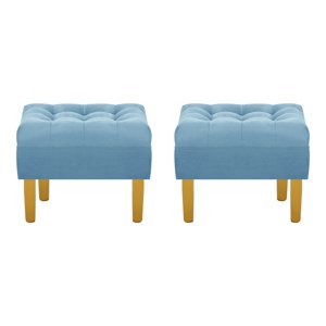 Bodevir - Set Pouf Wood 1C Felpa 01 Azul Petroleo
