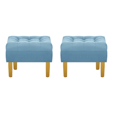 Bodevir - Set Pouf Wood 1C Felpa 01 Azul Petroleo