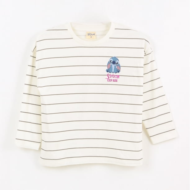 Polera Manga Larga Niña Rayas Lilo & Stitch Blanco Disney