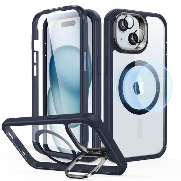 Funda ESR para iPhone 15 con Soporte MagSafe Transparente Azul Oscuro de Cuerpo Completo
