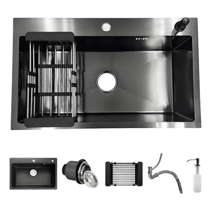 Genérica - Lavaplatos 75X45 Cm Negro Deluxe + Rejilla Y Dispensador