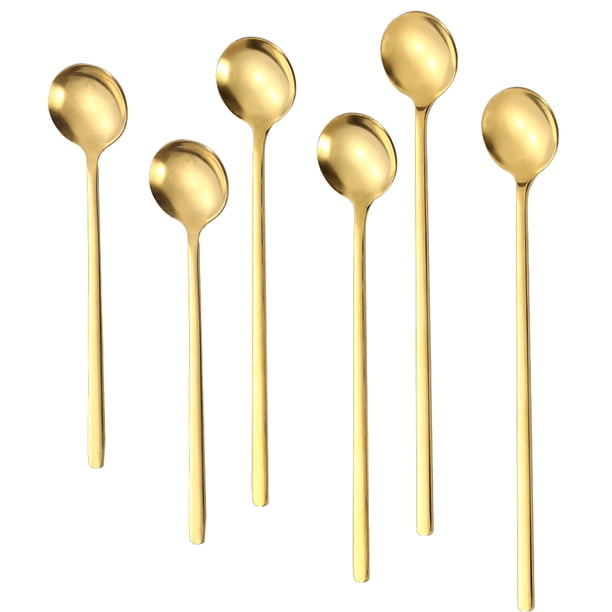 Cuchara para té helado de mango largo, cucharas para mezclar cócteles, cucharas de café de acero inoxidable, juego de 6