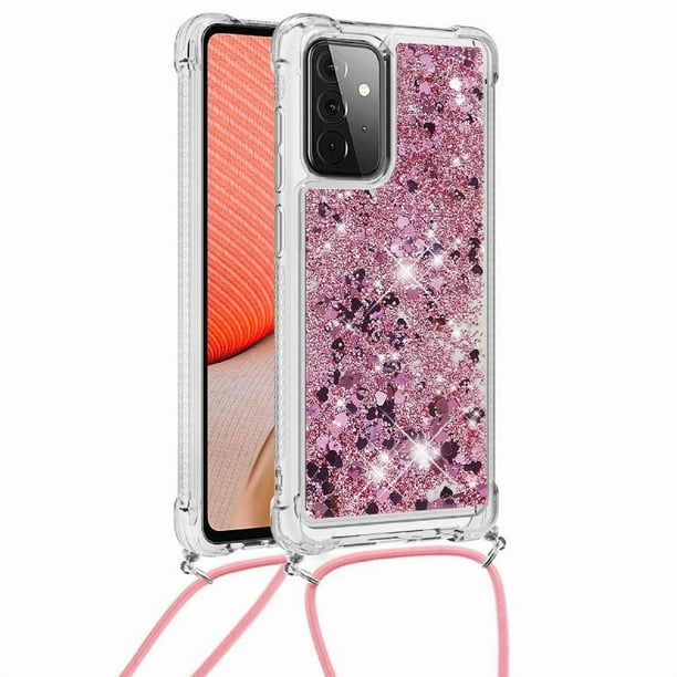 Funda FOXDOCK para Samsung Galaxy A72 5G con Cuerda Ajustable, Brillo Líquido, Protección Antigolpes y Lente – Ideal para Regalo