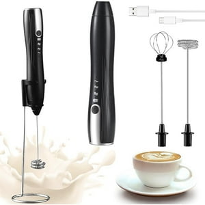 Veat00L - Agitador De Leche 2 En 1 Con Base De Soporte, Espumador Eléctrico Recargable Con 2 Cabezales De Acero Inoxidable Y 3 Velocidades, Batidora De Mano Para Espuma De Leche,Capuchino,Huevos,Harina