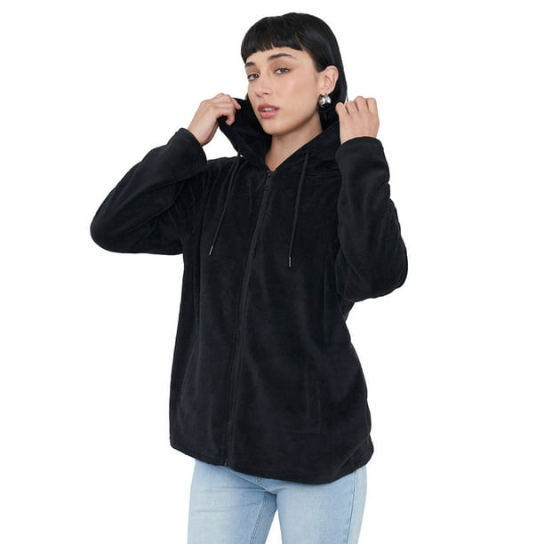 Polerón Mujer Peludo Liso Negro Corona