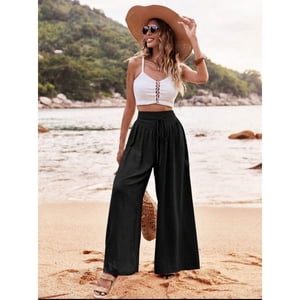 Likeshop - Pantalon Palazzo Algodon Mujer Tipo Lino Casual Playero 3001