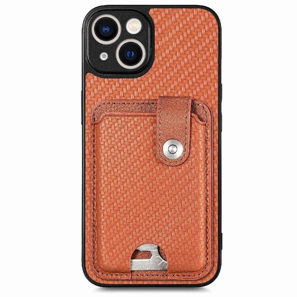 Funda Billetera Tejida para iPhone 14 con Soporte y Tarjetero Marrón
