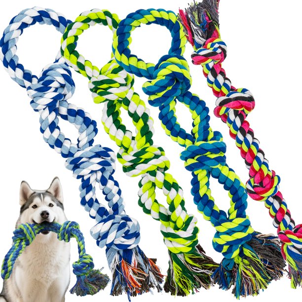 Juguetes de cuerda para perros Rocfish, paquete de 4, 55 cm, juguete de morder de algodón