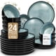 thumbnail image 1 of Juego de Vajilla de Loza de 24 Piezas para 8 Personas - Platos y Tazones Artesanales con Esmalte Reactivo - Resistente a Astillas y Rayones - Apto para Lavavajillas y Microondas - Negro y Azul Petrol, 1 of 9