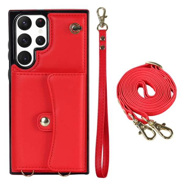 Crossbody PU Leather Phone Case For Samsung Galaxy S23 S22 Plus Note 20 Ultra Wallet Card Slots Magnetic Lanyard Cover
