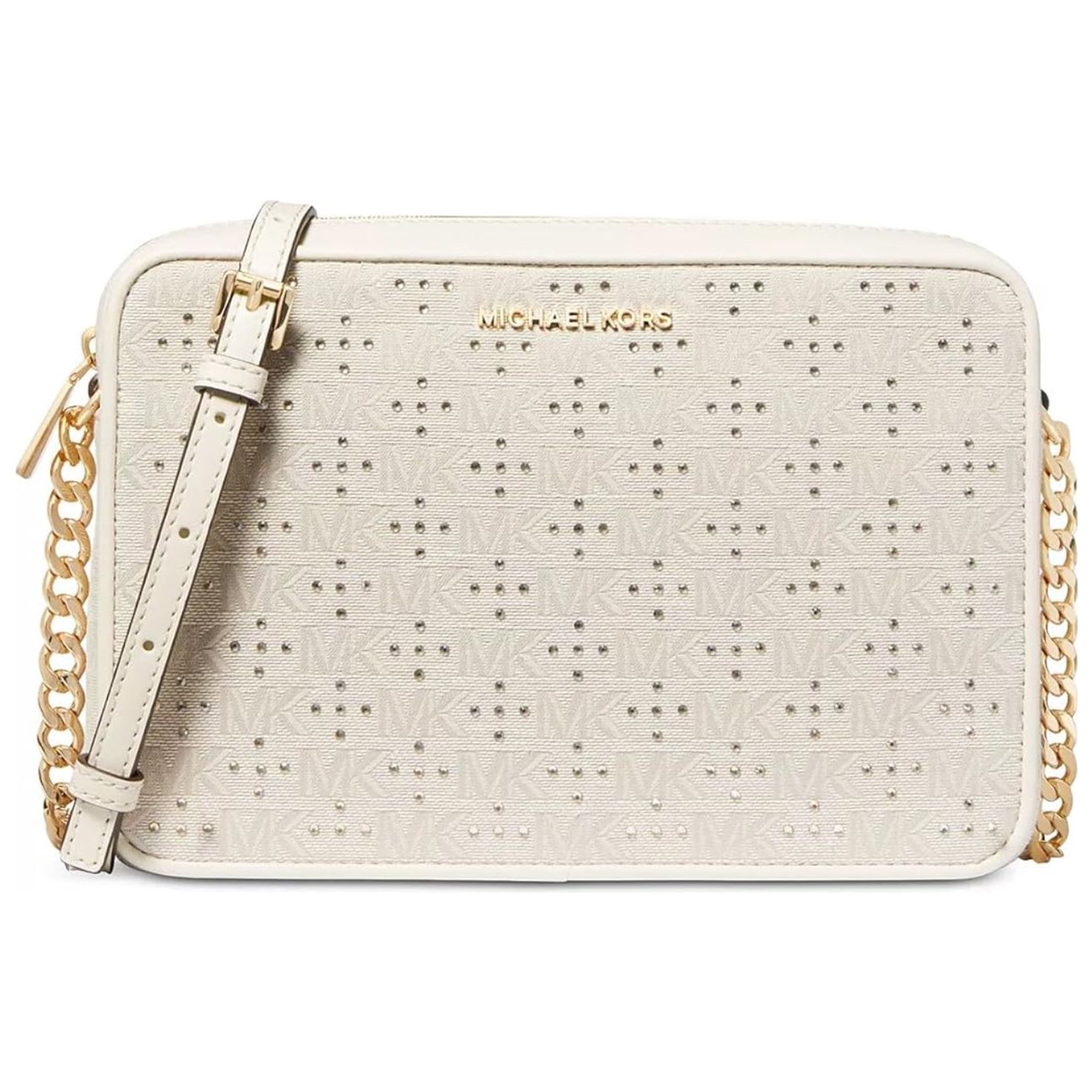 Cartera Michael Kors Bolso Crossbody Grande Jet Set Con Tachuelas Natural
