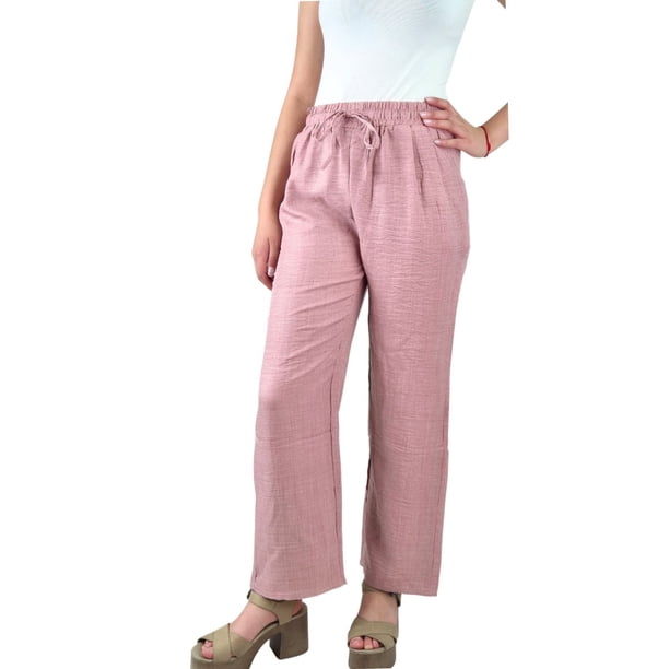 Palazzo Verano Tipo Lino Pantalón Mujer Algodón Cintura Elasticada 615