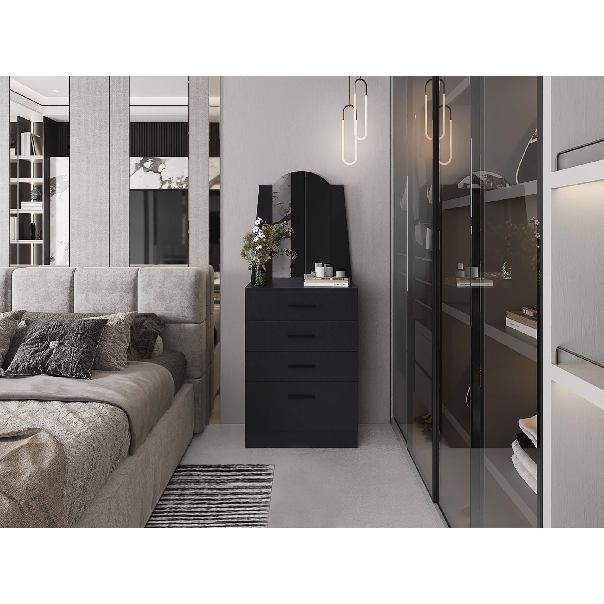 Tuhome - Cómoda Praga 3 Cajones 1 Puerta Abatible Wengue