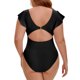 thumbnail image 5 of Agnes Orinda Traje de Baño de Una Pieza para Mujer de Talla Grande para Escuela y Universidad, Bikini con Mangas Cortas, Corte con Volantes, Lazo Frontal, Fruncido, Playa, Vacaciones, Talla 4X, Negro, 5 of 9