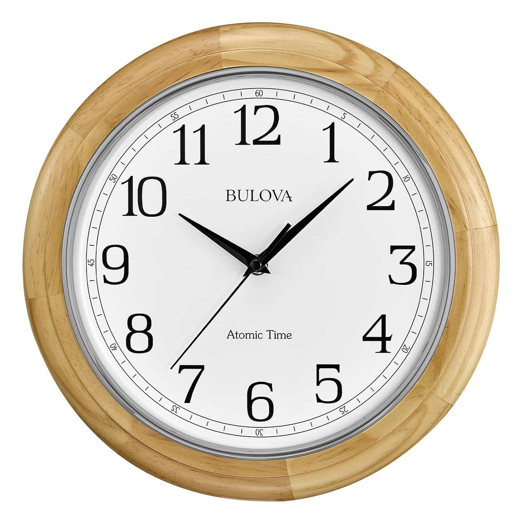 Reloj De Pared Analógico Atómico De Madera Bulova C5005 Con Números Romanos