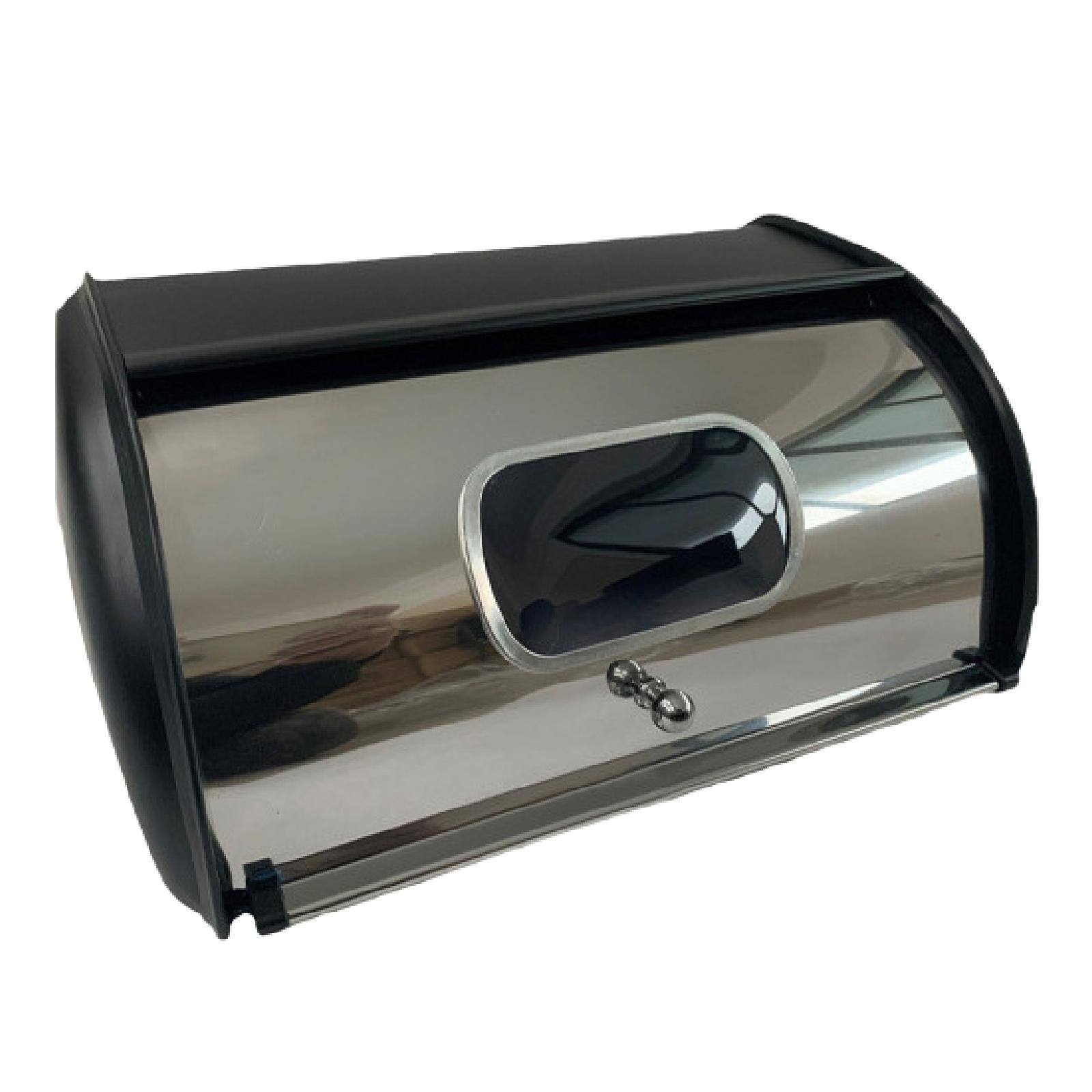 Bothyi - Caja De Pan De Metal, Contenedor De Pan Portátil Con Tapa Enrollable Para Cafetería, Productos Horneados, Hogar, Negro