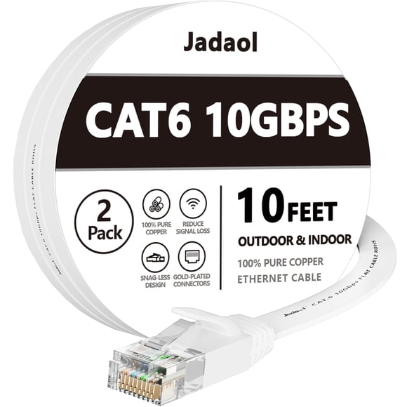 Cable Ethernet Jadaol Cat 6, 3 m, paquete de 2 unidades, 10 Gbps, compatible con Cat8 Cat7