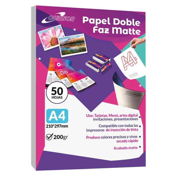 Papel Doble Faz Matte A4 200gr 50 Hojas blanco