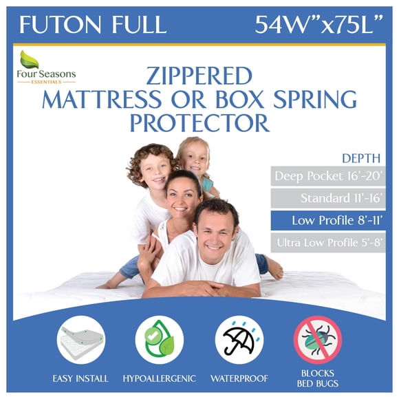 Protector de colchón completo Futon Four Seasons Essentials, 137 x 191 cm, impermeable, con cierre
