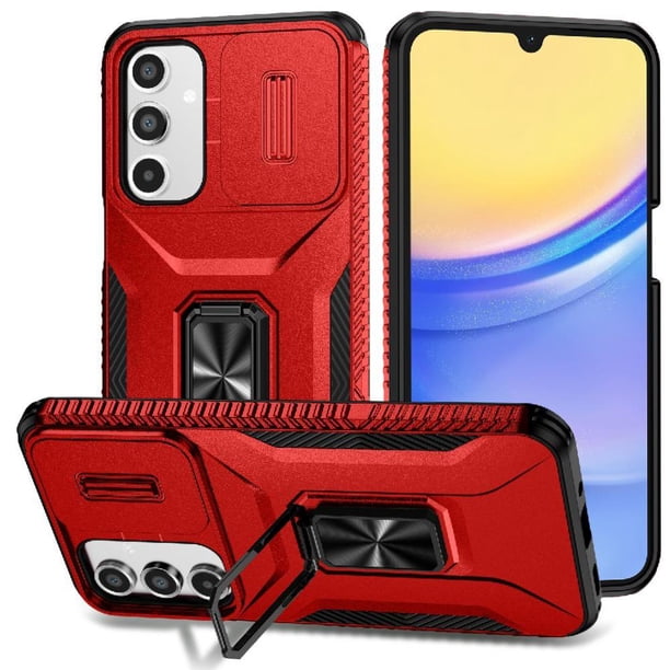 Funda Armada para Samsung Galaxy A16 con Tapa Deslizante y Soporte Magnético Giratorio Rojo