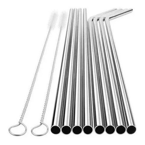 Genérico - Pack X8 Bombillas Reutilizable Bombilla De Te + 2 Cepillos