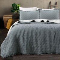 Todo Hogar Santiago De Chile - Cubrecama De Algodón Con Pompones 1.5P - Gris