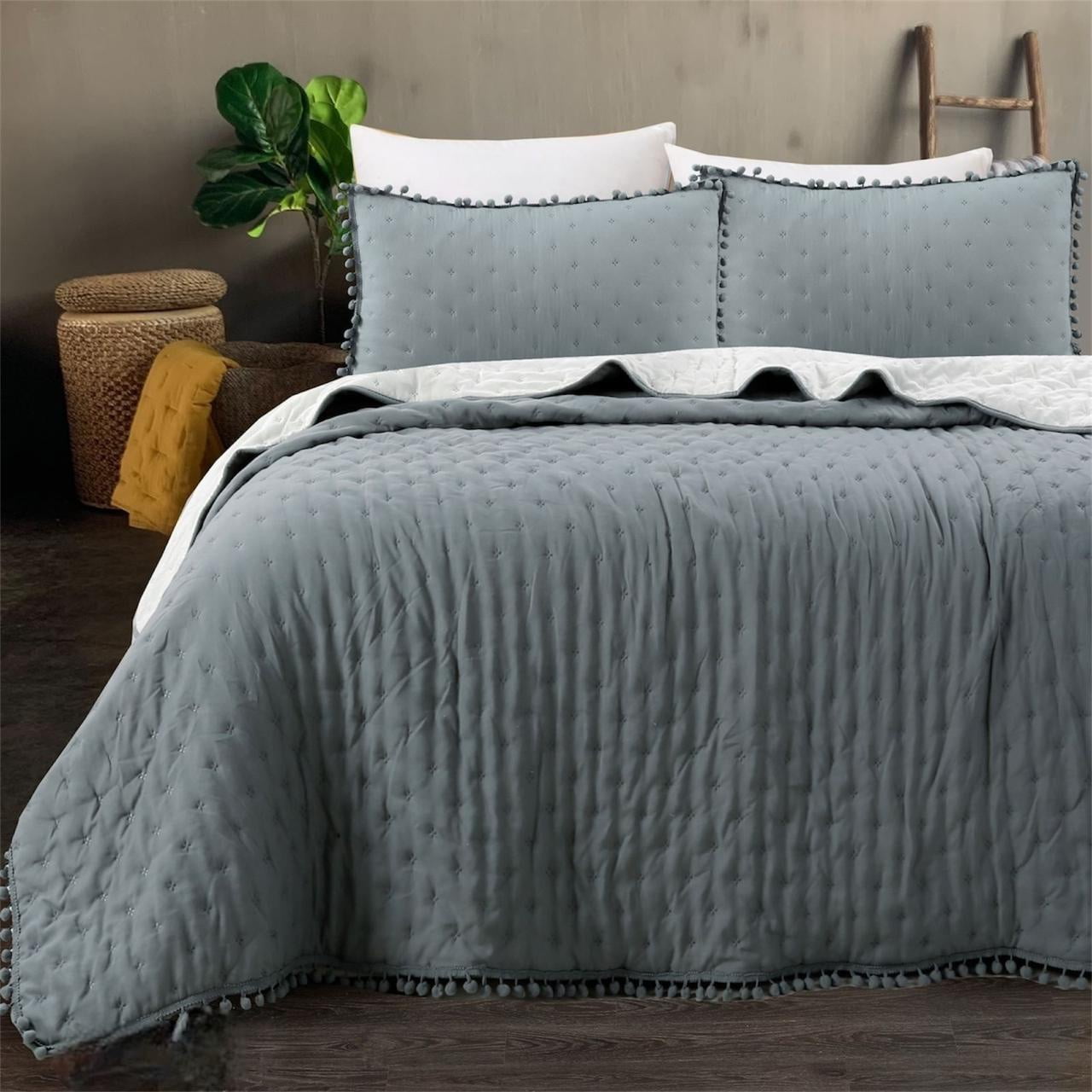 Todo Hogar Santiago De Chile - Cubrecama De Algodón Con Pompones King - Gris