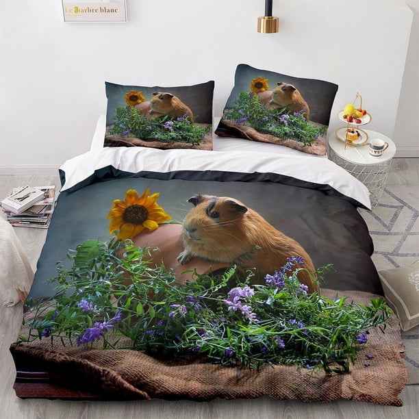 Guinea Pig Gift Quilt Duvet Cover Set Bedclothes Soft 3-Piece Bedding Set